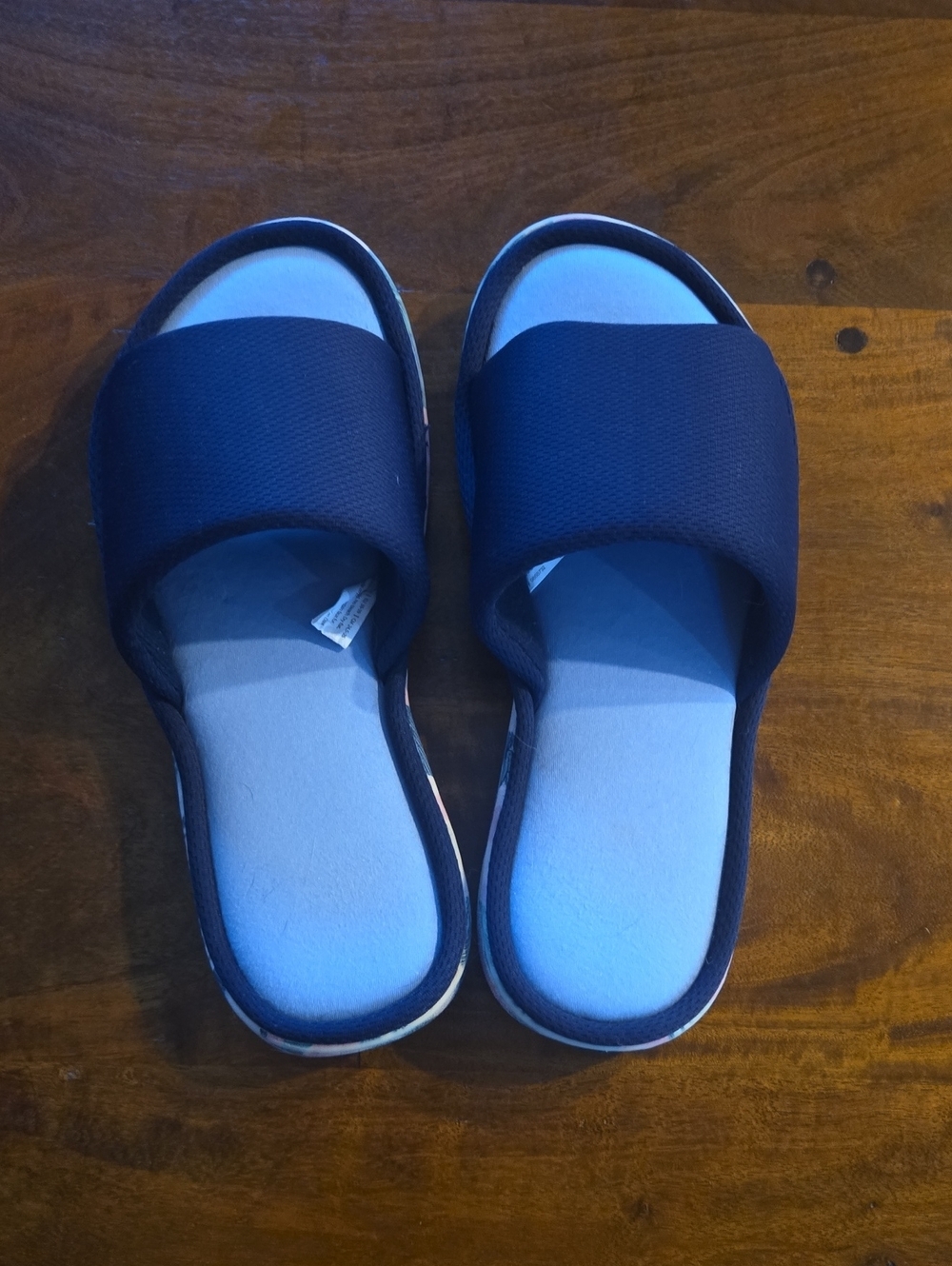 Dearfoams Navy and Light Blue Floral Slides Size 7-8